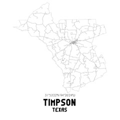 Timpson Texas. US street map with black and white lines.