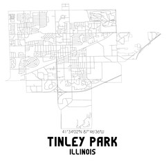 Tinley Park Illinois. US street map with black and white lines.