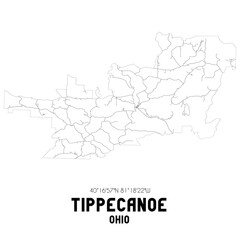 Tippecanoe Ohio. US street map with black and white lines.