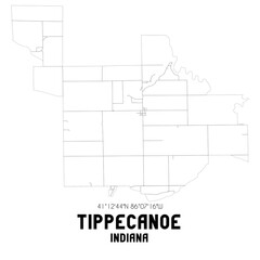 Tippecanoe Indiana. US street map with black and white lines.