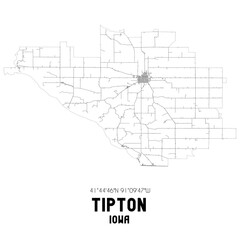 Tipton Iowa. US street map with black and white lines.