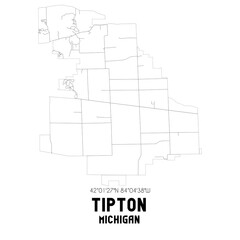 Tipton Michigan. US street map with black and white lines.