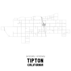 Tipton California. US street map with black and white lines.
