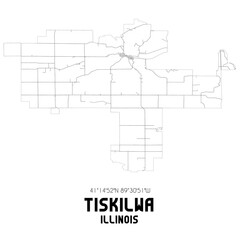 Tiskilwa Illinois. US street map with black and white lines.