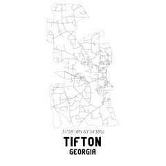 Tifton Georgia. US street map with black and white lines.