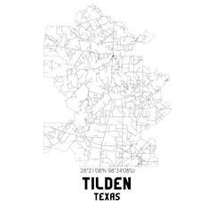 Tilden Texas. US street map with black and white lines.