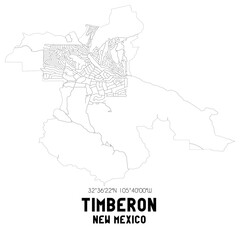 Timberon New Mexico. US street map with black and white lines.
