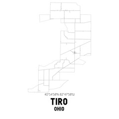 Tiro Ohio. US street map with black and white lines.