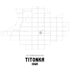Titonka Iowa. US street map with black and white lines.