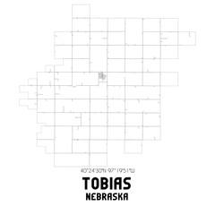 Tobias Nebraska. US street map with black and white lines.