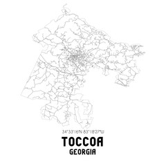 Toccoa Georgia. US street map with black and white lines.