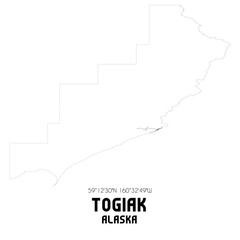 Togiak Alaska. US street map with black and white lines.
