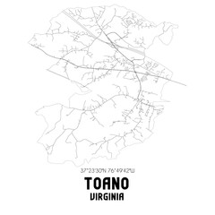 Toano Virginia. US street map with black and white lines.