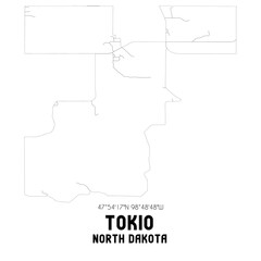 Tokio North Dakota. US street map with black and white lines.