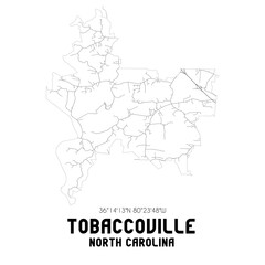Fototapeta na wymiar Tobaccoville North Carolina. US street map with black and white lines.