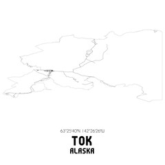Tok Alaska. US street map with black and white lines.