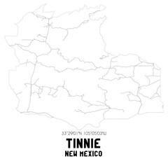 Tinnie New Mexico. US street map with black and white lines.