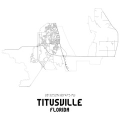 Fototapeta na wymiar Titusville Florida. US street map with black and white lines.