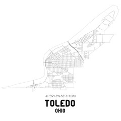 Toledo Ohio. US street map with black and white lines.