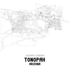 Tonopah Arizona. US street map with black and white lines.