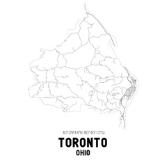 Toronto Ohio. US street map with black and white lines.