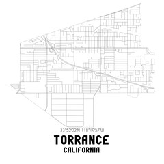 Torrance California. US street map with black and white lines.