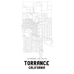 Torrance California. US street map with black and white lines.