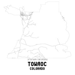 Towaoc Colorado. US street map with black and white lines.