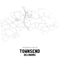 Townsend Delaware. US street map with black and white lines.