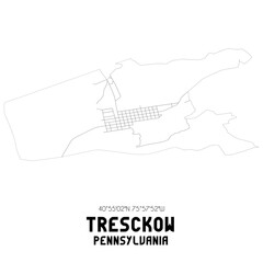 Tresckow Pennsylvania. US street map with black and white lines.