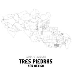 Tres Piedras New Mexico. US street map with black and white lines.