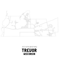 Trevor Wisconsin. US street map with black and white lines.