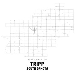 Tripp South Dakota. US street map with black and white lines.