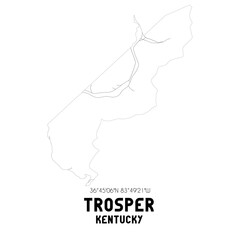 Trosper Kentucky. US street map with black and white lines.