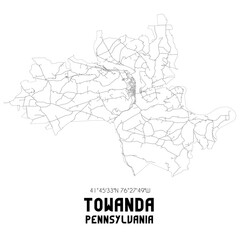 Towanda Pennsylvania. US street map with black and white lines.