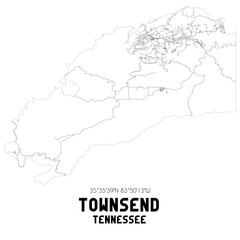 Townsend Tennessee. US street map with black and white lines.