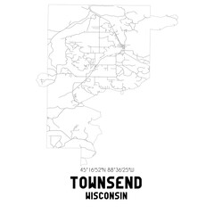 Townsend Wisconsin. US street map with black and white lines.