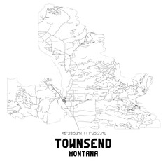 Townsend Montana. US street map with black and white lines.