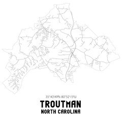 Troutman North Carolina. US street map with black and white lines.