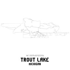 Trout Lake Michigan. US street map with black and white lines.