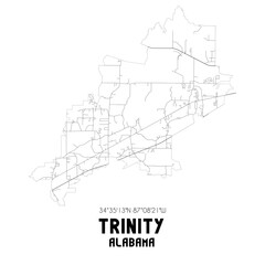 Trinity Alabama. US street map with black and white lines.