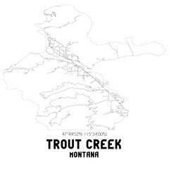 Trout Creek Montana. US street map with black and white lines.
