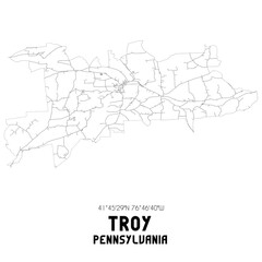 Troy Pennsylvania. US street map with black and white lines.