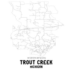 Trout Creek Michigan. US street map with black and white lines.