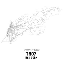 Troy New York. US street map with black and white lines.