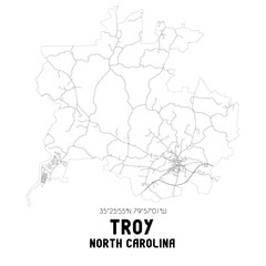 Troy North Carolina. US street map with black and white lines.