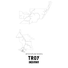 Troy Indiana. US street map with black and white lines.