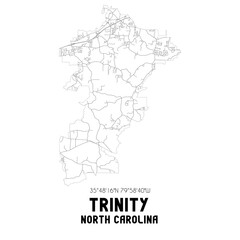 Trinity North Carolina. US street map with black and white lines.