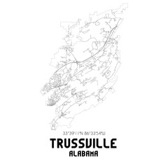 Trussville Alabama. US street map with black and white lines.