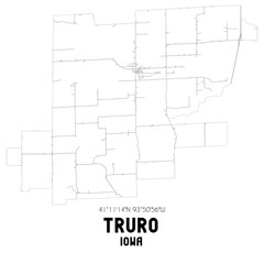 Truro Iowa. US street map with black and white lines.